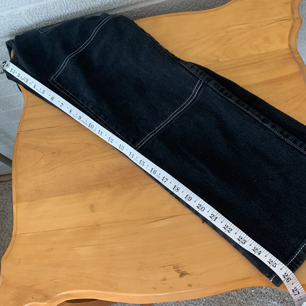 Kreamy Cargo Straight Leg Jeans Women Size S Elastic Waist Contrast Stitching - Picture 11 of 13
